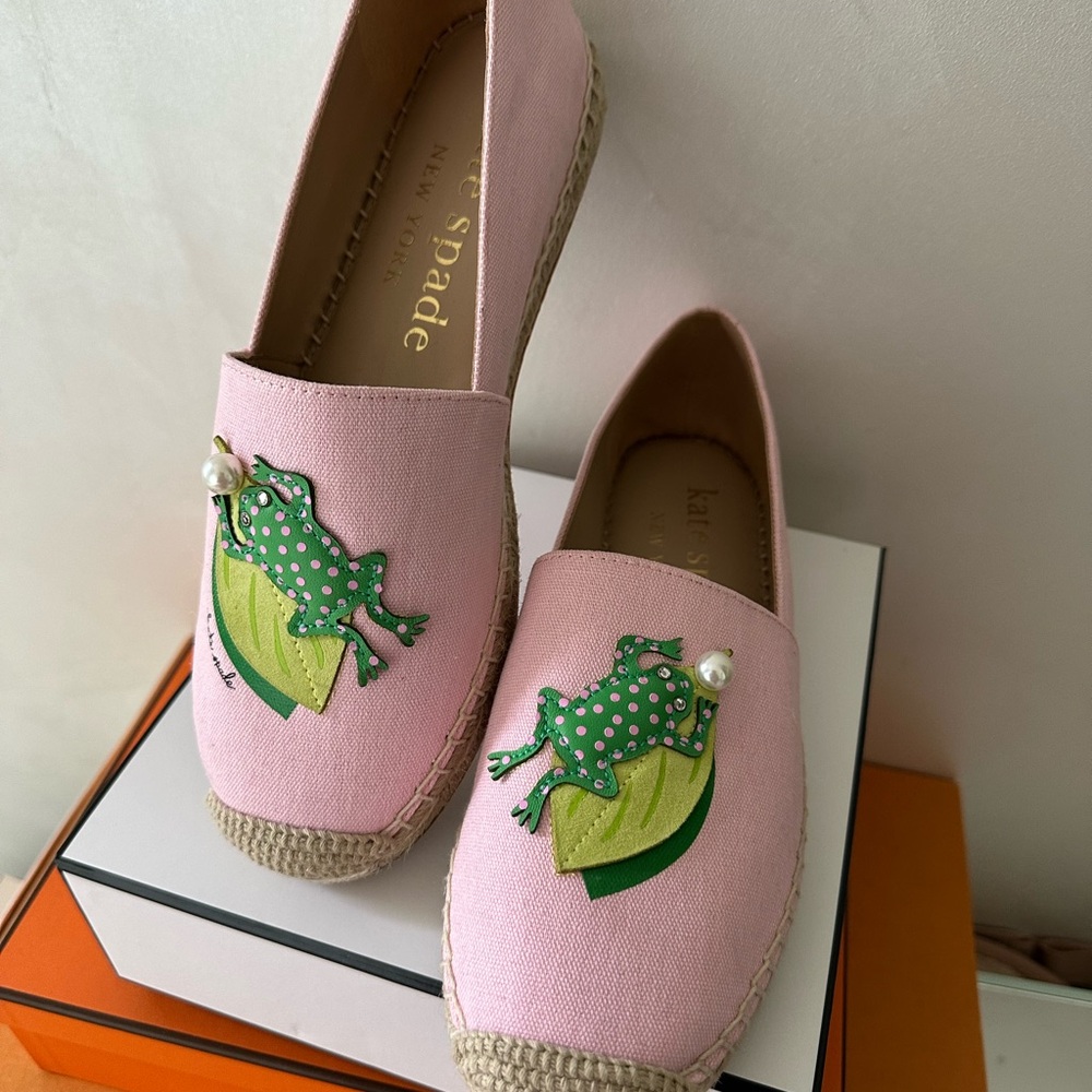 Kate Spade Pink Frog Espadrilles 7.5 NEW BUT NO BOX